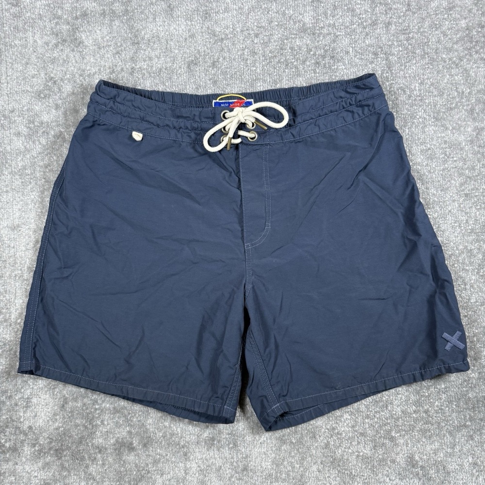 Best Made Co Swim Trunks Men's 34 Navy Blue Famous Board Shorts Cotton Nylon USA